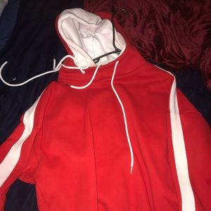 Red and white FashionNovaMen sweater double hoodie